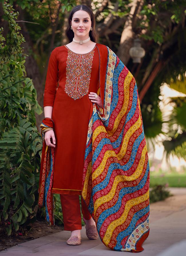 Viscose Rayon Orange Casual Wear Swaroski Work Straight Salwar Suit 